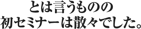 とは言うものの私は初めてのセミナーは散々でした。